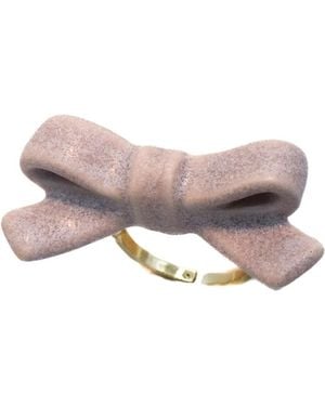 H2 Studio Bowtie Maniac Small Ribbon Ceramic Bowtie Plated Brass Ring Rose Rock - Pink