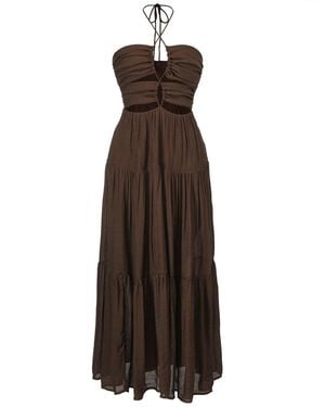 Smart and Joy Front Cut-Out Strappy Maxi Summer Dress - Brown