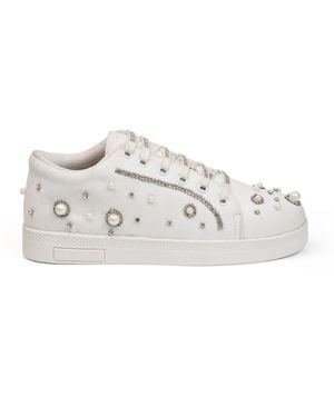 Rettrose Nova Luxury Suede Handmade Embellished Tennis Shoe - White