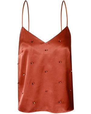 2KStyle Jenya Hand Embellished Spaghetti Strap Satin Camisole - Red