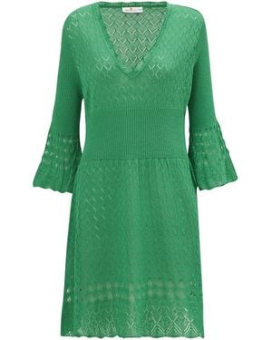 Peraluna Yoho Openwork V-Neck Knit Mini Dress - Green