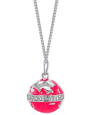 True Rocks Neon Pink & Sterling Silver Mini Globe Charm On Silver Hoop - Multicolour