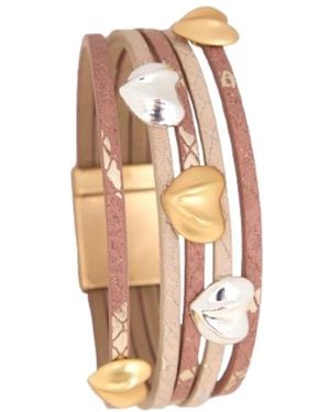 Saachi Textured Hearts Leather Bracelet - Metallic