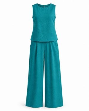 Oh!Zuza Matte Viscose Top & Wide-Leg Trousers Set - Blue