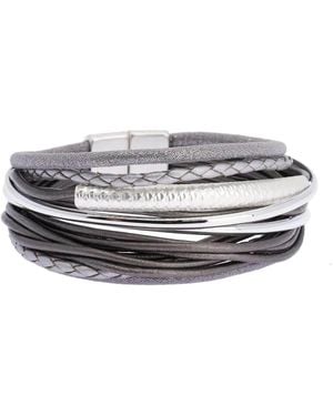 Saachi Multi Strand Shimmer Leather Bracelet - Grey