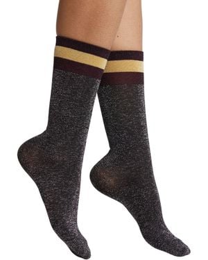 HIGH HEEL JUNGLE by KATHRYN EISMAN Varsity Metallic Sock - Black