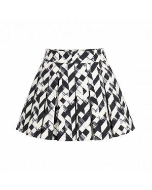 Richa Sharma Monochrome Geometric Print Pleated Mini Skirt - Black