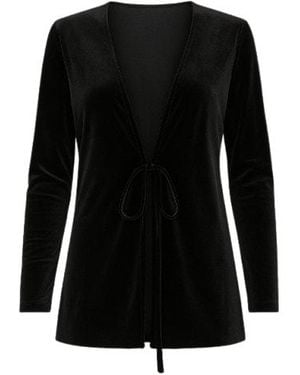 Conquista Velvet Cardigan With Ties - Black