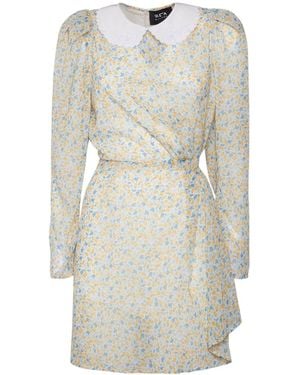 SVETA Milano Columbia Floral Short Dress With Embroidered Collar - Natural
