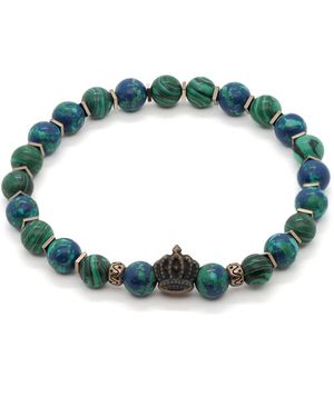 Ebru Jewelry Malachite Stone Calmness Crown Charm Bracelet - Blue