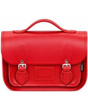 Zatchels Leather Midi Satchel Handbag - Red