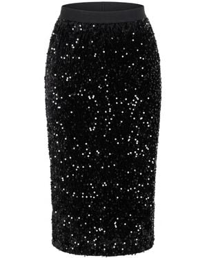 Modenaire Sequin Midi Skirt With High Waist And Slim Pencil Silhouette - Black