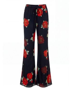 concept A trois Chiffon Flared Pants With Rose Print