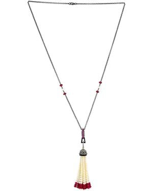 Artisan 18K & Pearl, Ruby, Onyx & Diamond Tassel Necklace - Metallic