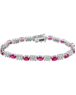 Genevive Jewelry Sterling Plated With Coloured Cubic Zirconia Sapphire Bracelet - Pink