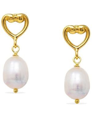 Vintouch Italy Heartwork Pearl Earrings - Metallic