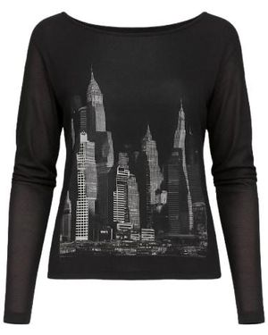 Conquista Low Back Sheer Print Top - Black