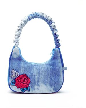 Couture to Your Door Upcycled Vegan Acid Wash Denim Bag - Blue