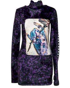 ARTISTA Message Printed Velvet Tunic - Blue