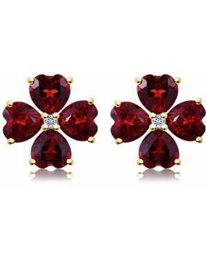 Kai Fine Jewelry Solid Natural Garnet & Diamond Clover Earrings - Red