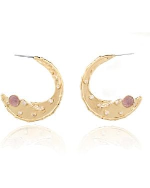 Rare Matters Jewelry Timeless Organic Strawberry Quartz Crescent Earrings - Metallic