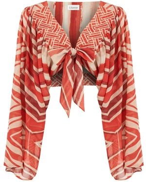 Lilamie Aruba Front Tie Long Sleeve Summer Top - Red