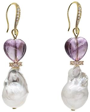 Farra Baroque Pearls With Heart Amethyst Earrings - White