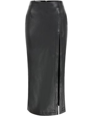 NAZLI CEREN Lea Vegan Leather Midi Skirt - Gray