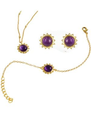 Lila Rasa Amethyst February Birthstone Brings Good Luck, Stability & Intuition Jewellery Set Necklace, Earrings & Bracelet - Multicolour
