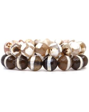 Shar Oke Tibetan Agates Bracelet Set - Multicolour
