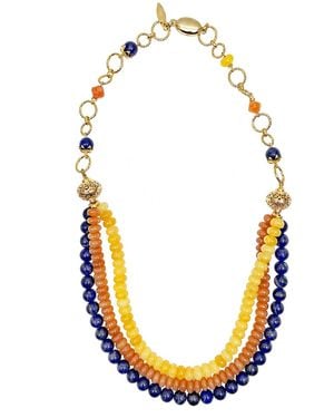 Farra Vintage Style Colour Gemstone Multi-Layers Necklace - Metallic