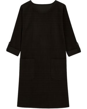 Yumi' Cord Tunic Dress With Three-Fourths Sleeves And Pockets - Black