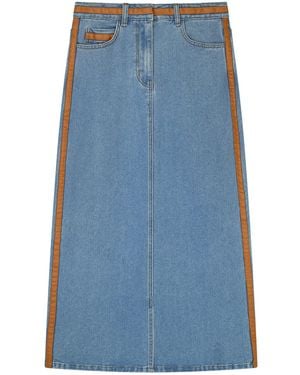 Rave on Trend Denim Skirt With Leather Detail - Blue