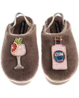 Laines London Neutrals Flatform Cloud Closed Toe Slippers With Rosa & Grapefruit Gin Brooches - Brown