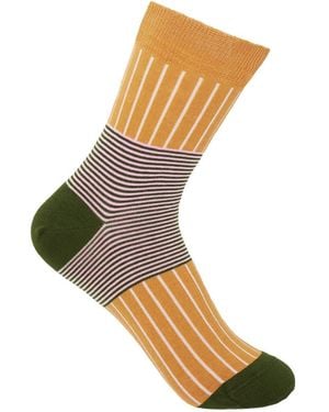 Peper Harow - Made in England Oxford Stripe Socks – Mustard - Metallic