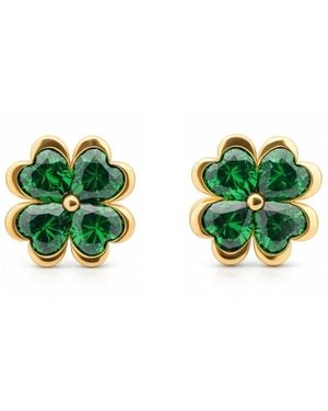 Seven Saints Four Leaf Clover Heart Stud Earrings - Green