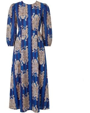 The Well Worn The Ada Dress – Sustainable Midi Dress With Tiger Print - Blue