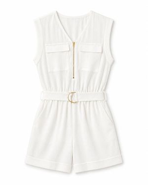 Yumi' Utility Style Playsuit - White