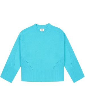 Loop Cashmere Ribbed Detail Lofty Crew Sweatshirt - Blue