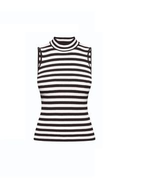 Rumour London Henley Black Striped Sleeveless Top - Blue
