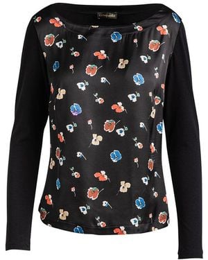 Conquista Poppy Print Long Sleeve Top - Black