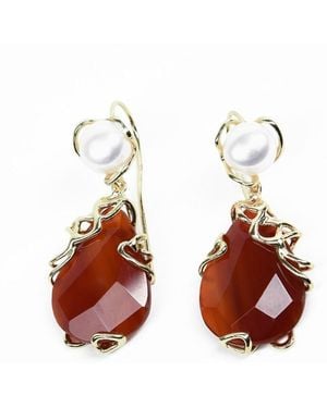 Addicted Tiche Earrings With Cornelian Pendant - Multicolour
