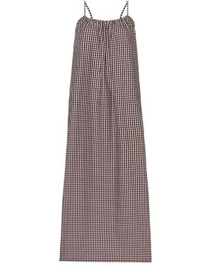 DHARA SHETH DUBAI The New Classic Gingham Spaghetti Strap Cotton Maxi Dress - Brown
