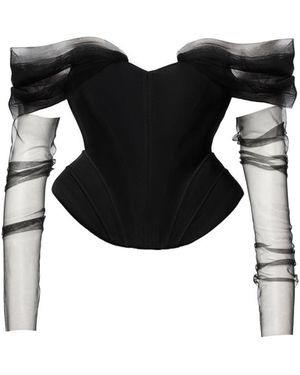 Benedetto Sculptural Corset With Tulle Sleeves - Black