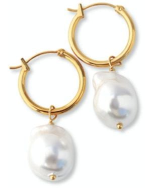 FV Jewellery Steel Me Baroque Pearl Hoop Earrings - Metallic