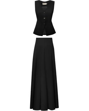 ALINA CERNĂTESCU Amita Tailored Waistcoat & Long Panel Skirt Set - Black