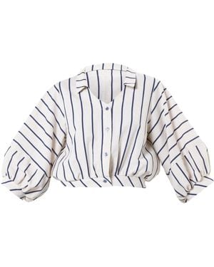 Metamorph Oversize Linen Short Top On Stripes - White