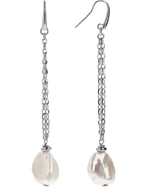 Unaloe Baroque Freshwater Pearl Drop Earrings With Luminous Chains And Sterling Hook Clasp - White