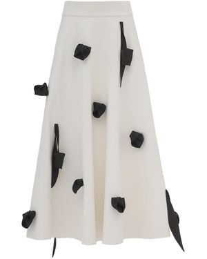 Julia Allert Neutrals Faux Leather A-Line Skirt With Floral Details - Natural
