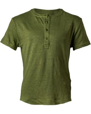 Y.chroma Greek Linen Short-Sleeve Henley Military - Green